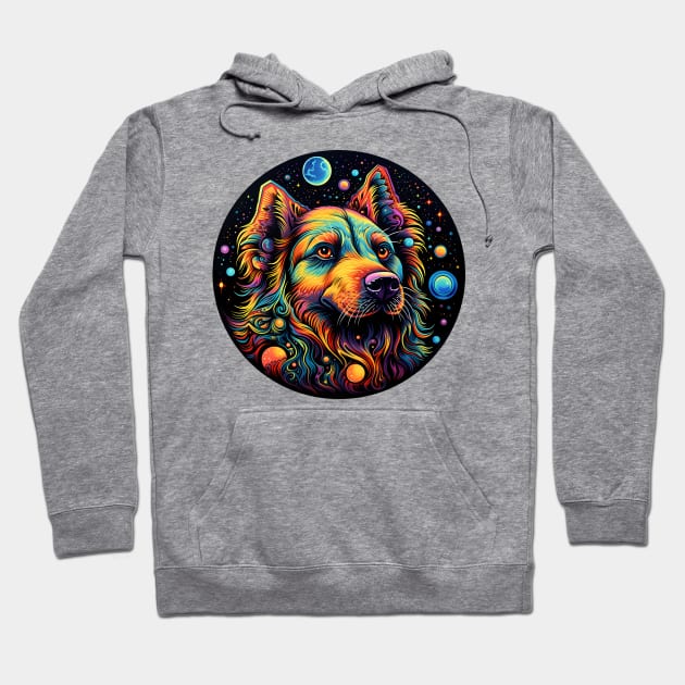 Colorful space dog with planets Hoodie by Unelmoija